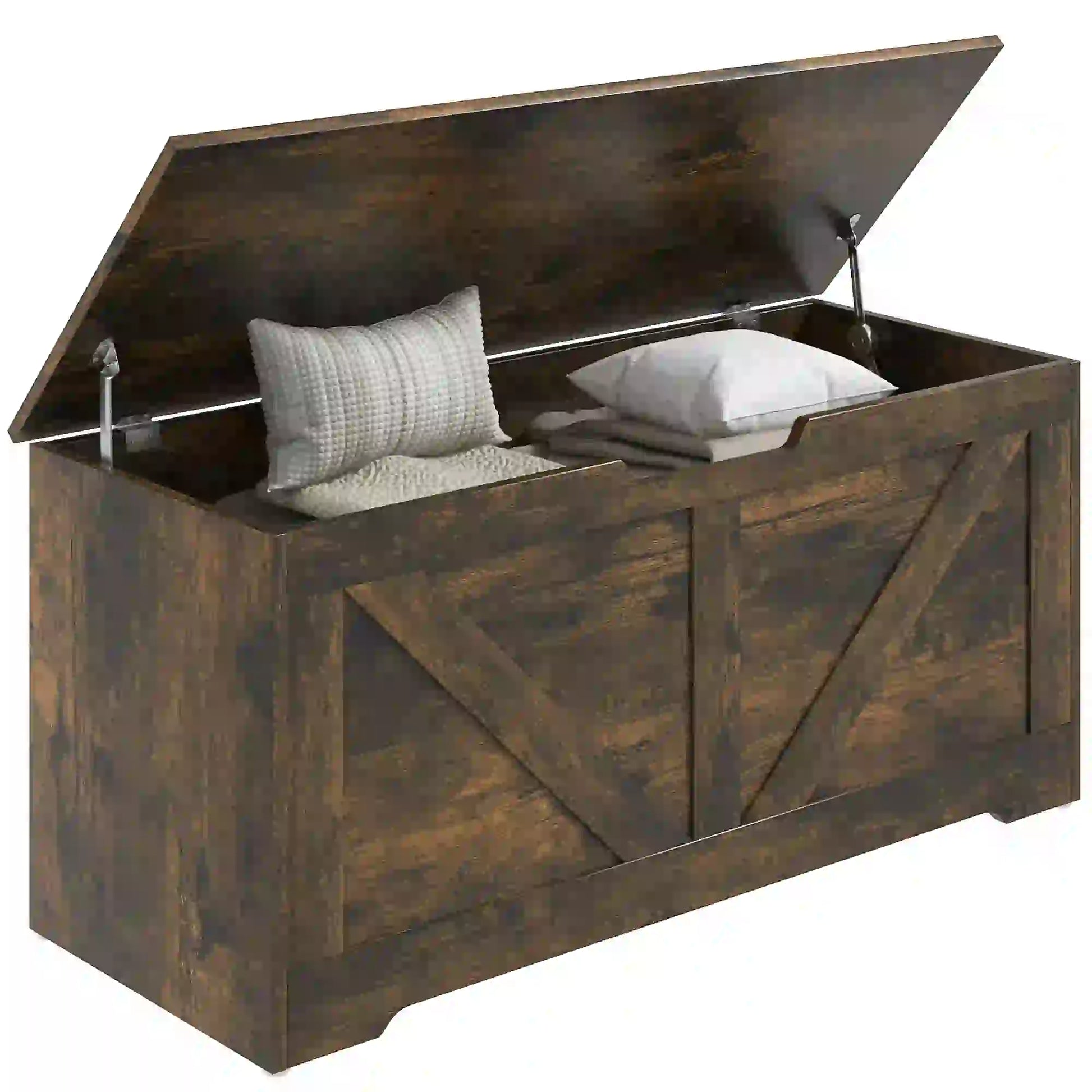 39.4 Inches Wooden Storage Chest, 2 Safety Hinges, Brown Wood Grain Storage Cabinets at Gallery Canada