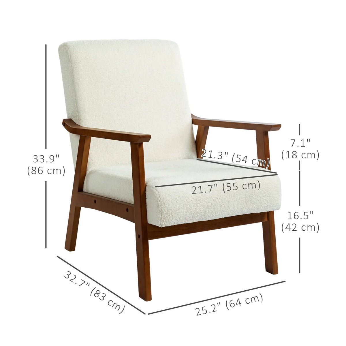 Boucle Accent Chair, Wide Seat, Thick Padding, White Accent Chairs at Gallery Canada