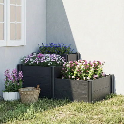 3-Tier Elevated Garden Box, Vinyl Raised Bed Kit, Grey Wood Effect, Grey Wooden Planter Boxes at Gallery Canada