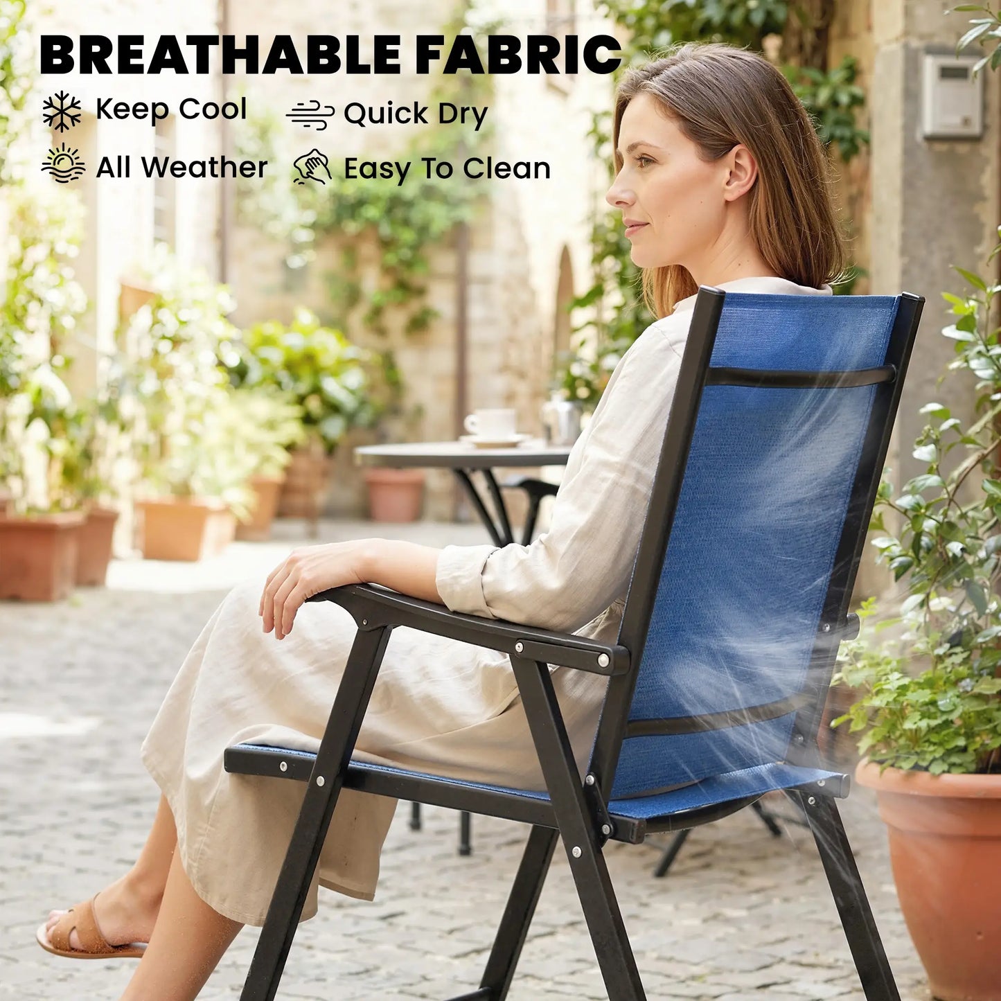 Folding Patio Chairs Set Of 2, High Back Outdoor Dining Chairs, Blue Patio Chairs at Gallery Canada