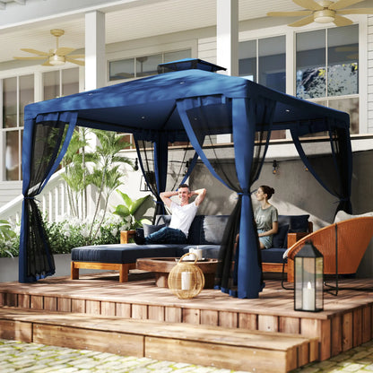 9.6' x 9.6' Patio Gazebo, Steel Frame, Mosquito Netting, Dark Blue Gazebos at Gallery Canada