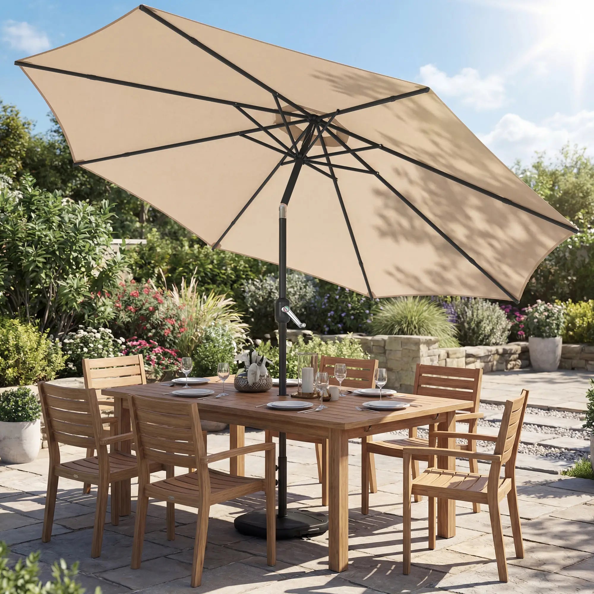 10' x 10' Round Market Umbrella, Crank Tilt, Khaki Sun Umbrellas at Gallery Canada