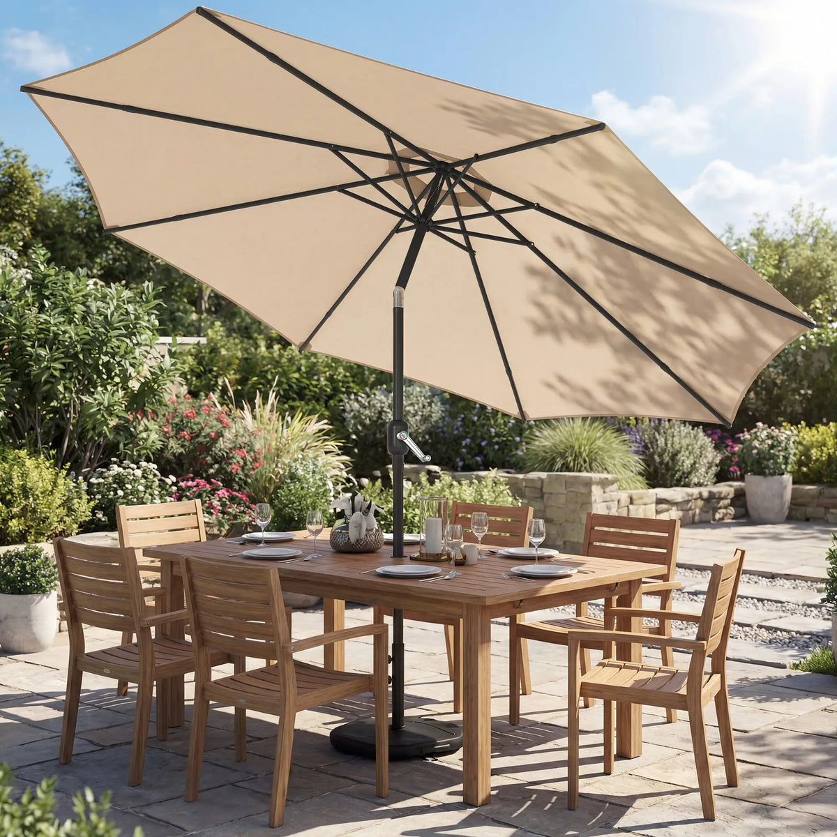 10' x 10' Round Market Umbrella, Crank Tilt, Khaki Sun Umbrellas at Gallery Canada