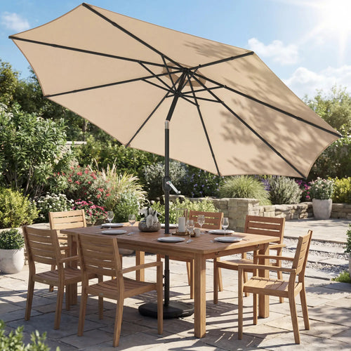 10' x 10' Round Market Umbrella, Crank Tilt, Khaki