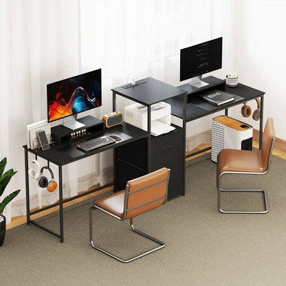 Bureau de jeu de 96 pouces, Bureau double pour ordinateurs, Noir