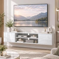 Meuble TV suspendu pour téléviseurs jusqu'à 60", unité TV murale, blanc