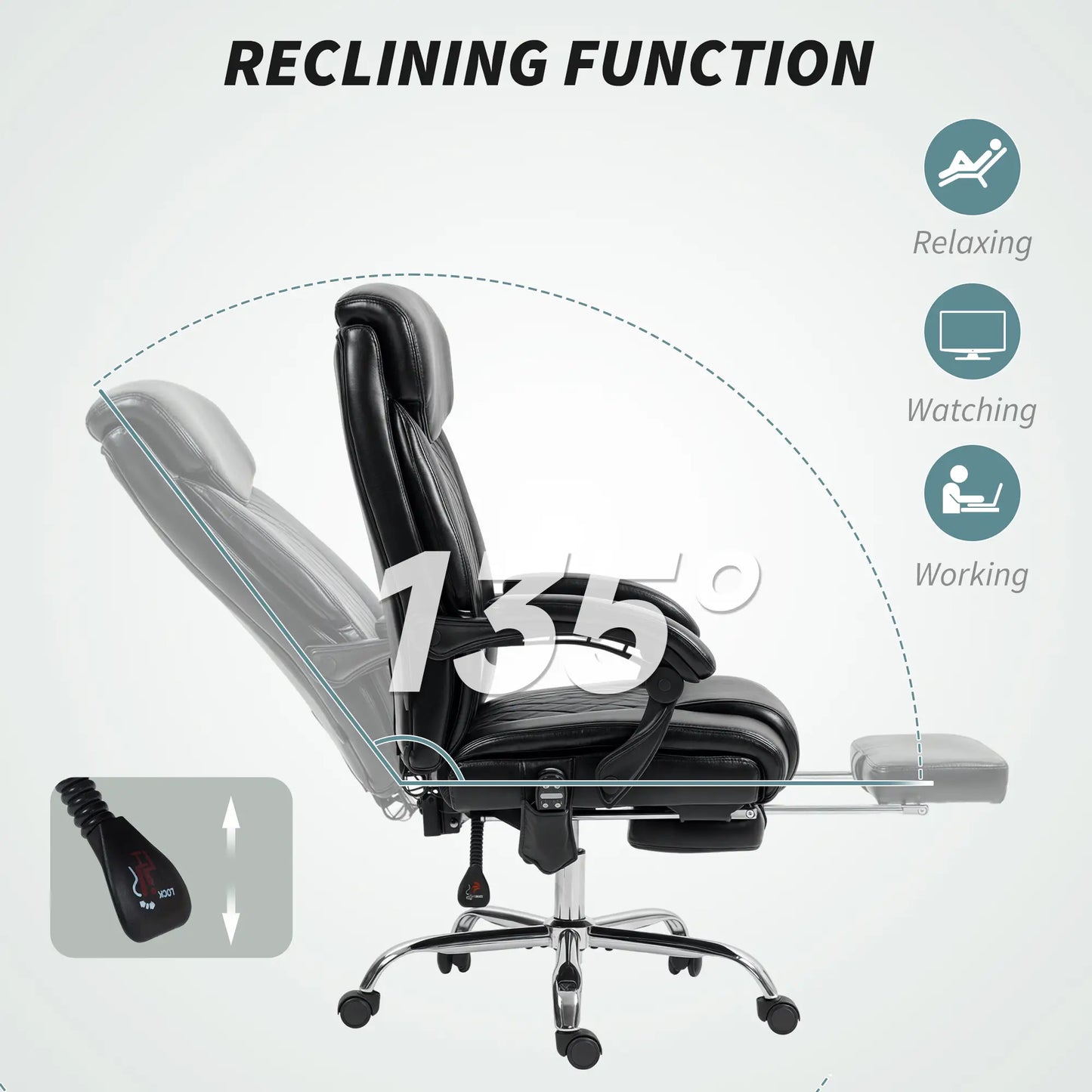 6 Point Massage Office Chair with Remote, Ergonomic Reclining Computer Desk Chair with Footrest, Side Pocket, Black Massage Chairs at Gallery Canada