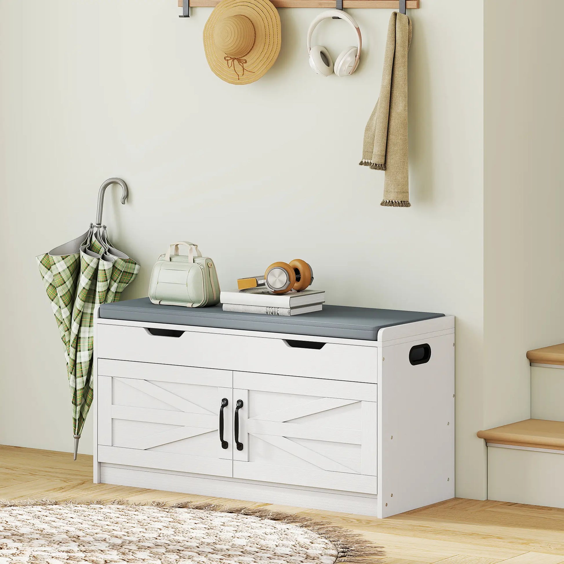 Shoe Storage Bench, 2-Tier Cabinet, Flip-Top, Padded Cushion, White Shoe Storage Cabinets & Racks at Gallery Canada