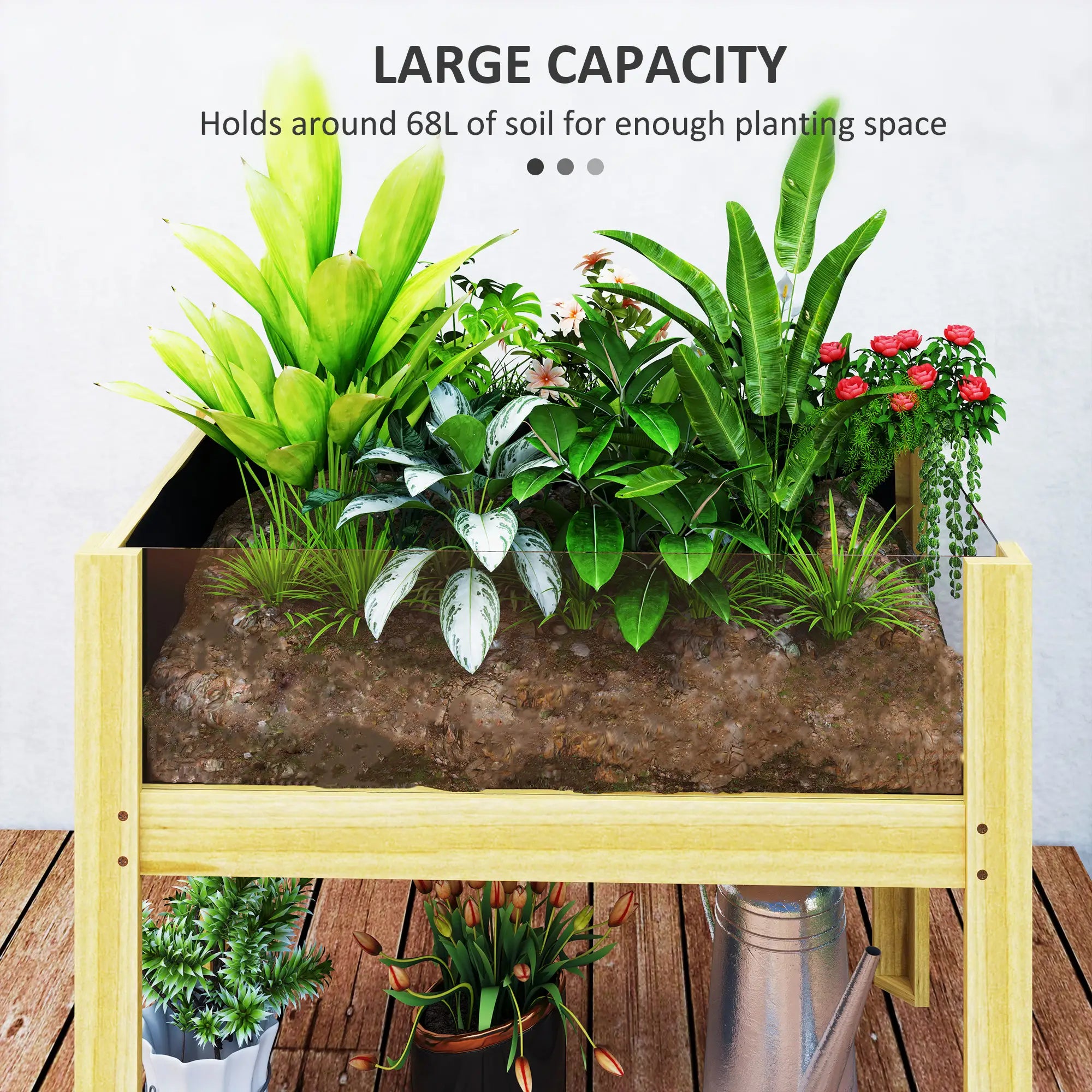 Wooden Raised Garden Bed, Acrylic Panels, Drainage Holes, 29.5