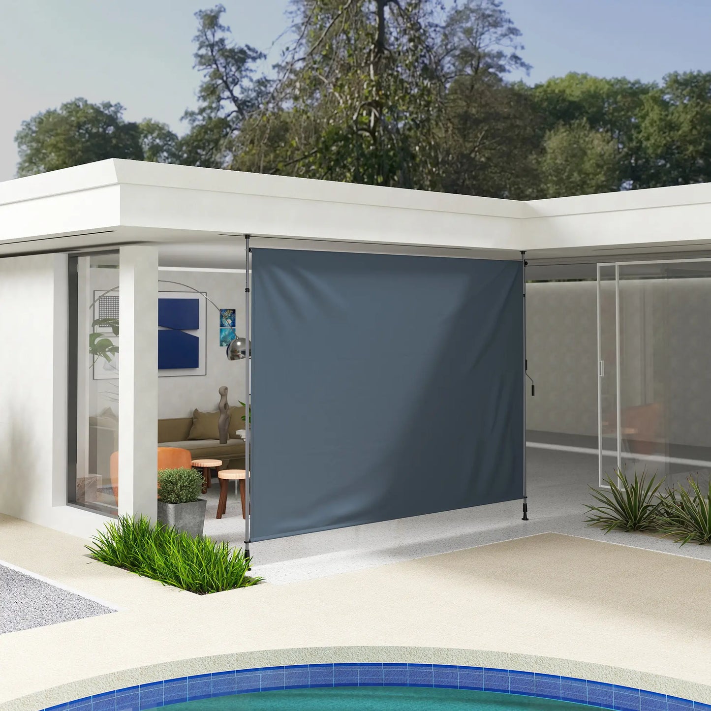 11.5' x 10' Manual Retractable Patio Awning, UPF30+ Water-Resistant, Dark Grey Patio Awnings at Gallery Canada