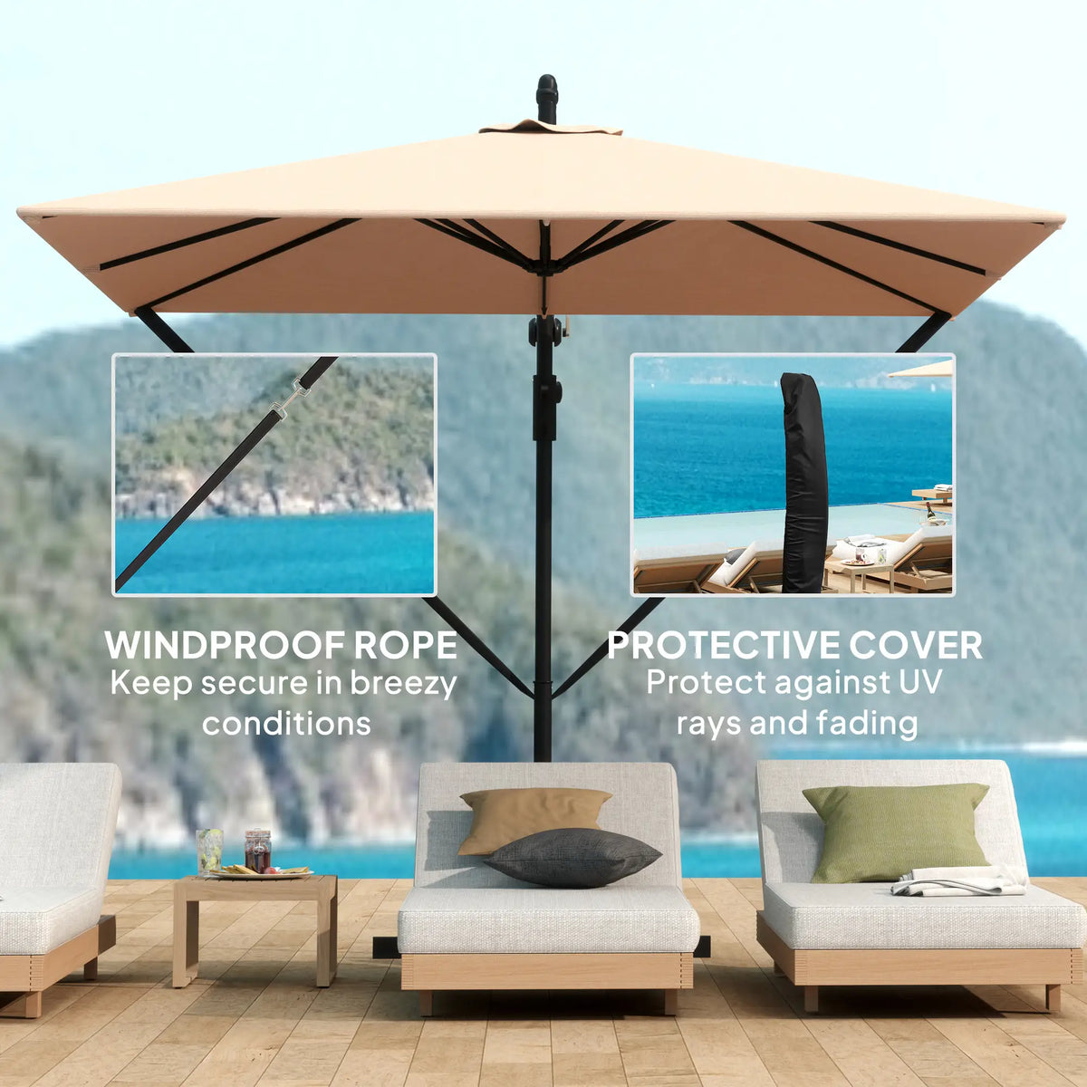 Patio Offset Umbrella, UPF 50+ UV Protection, Crank Parasol With Base, Khaki Offset Cantilever Umbrellas at Gallery Canada