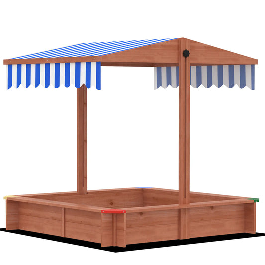 Wooden Sandbox with Cover, Adjustable Canopy, Seats, Dark Brown Sandboxes & Accessories Dark Brown, Blue at Gallery Canada