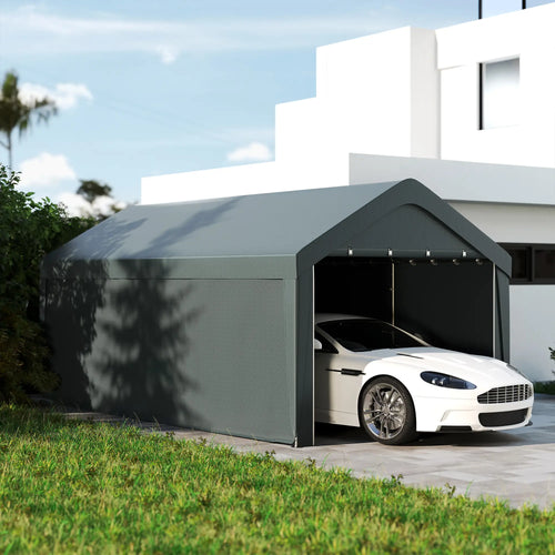 10 x 20 ft Portable Carport, 2 Roll-Up Doors, Removable Sidewalls, Dark Grey