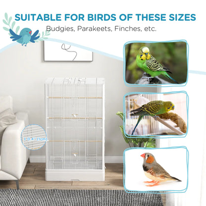 39" Bird Cage for Budgies, Finches, Canaries, Wooden Stand, White Bird Cages at Gallery Canada