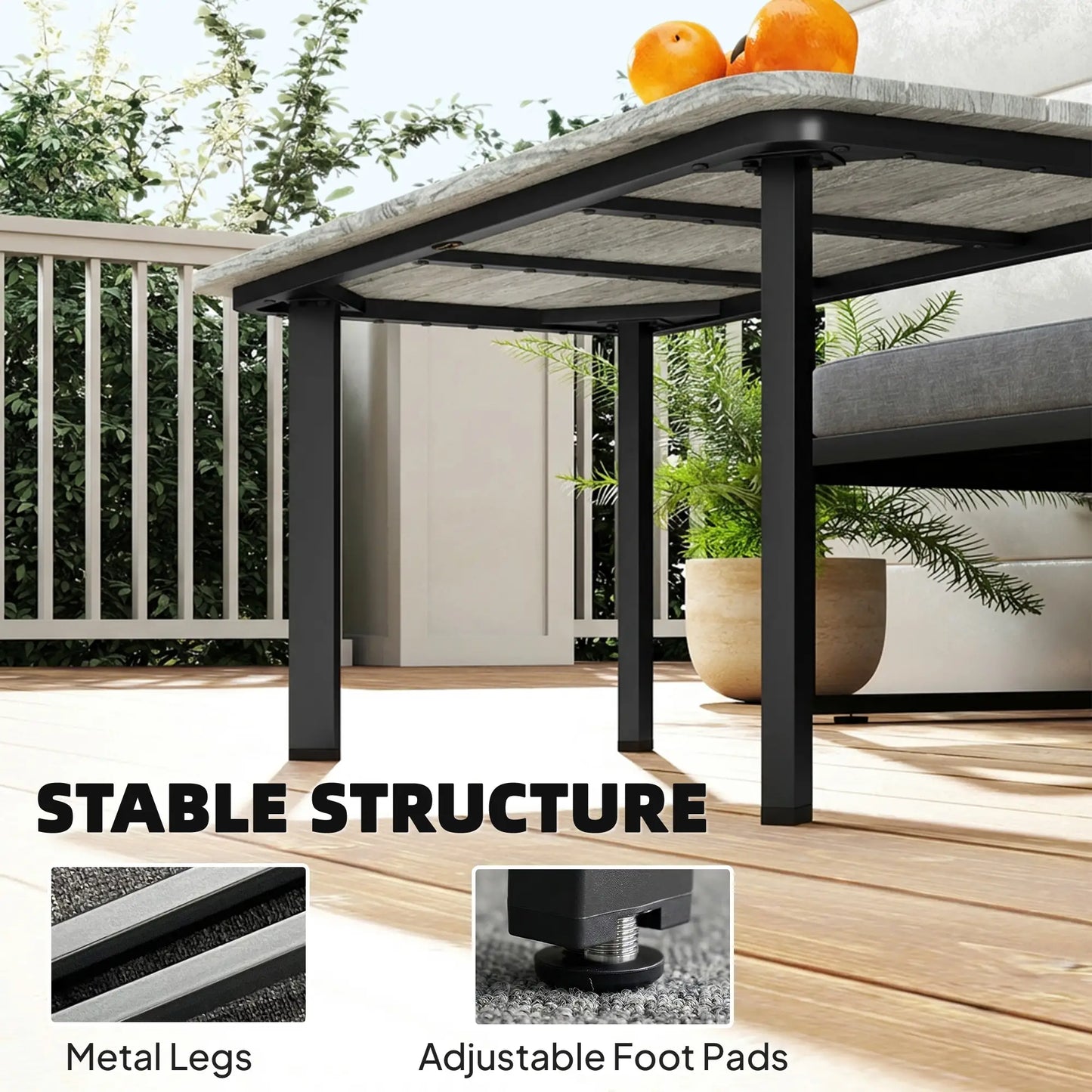 Outdoor Coffee Table, Slatted Wood Plastic Composite Top, Steel Frame, Grey Patio Side Tables at Gallery Canada