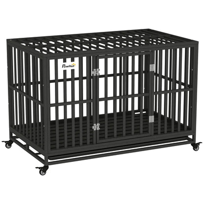49" Heavy Duty Steel Dog Crate, Kennel with Wheels, Black Houses, Kennels & Pens at Gallery Canada