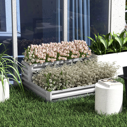 2 Tier Galvanized Raised Garden Bed, Steel Planter Box, 47" x 40" x 23", Silver Galvanized Planter Boxes at Gallery Canada
