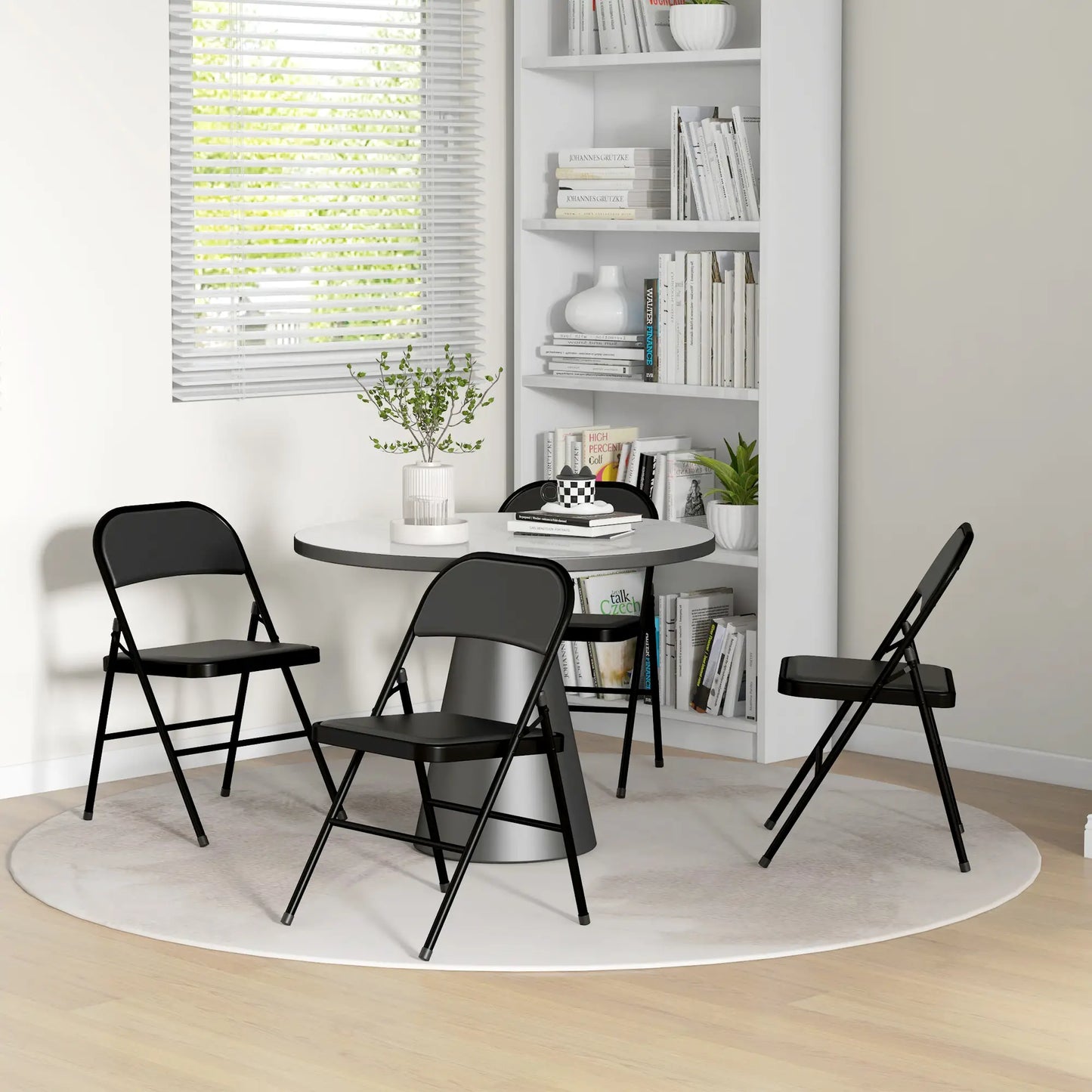 Set of 4 Metal Foldable Chairs, PU Leather Padded, Black Bar Stools at Gallery Canada