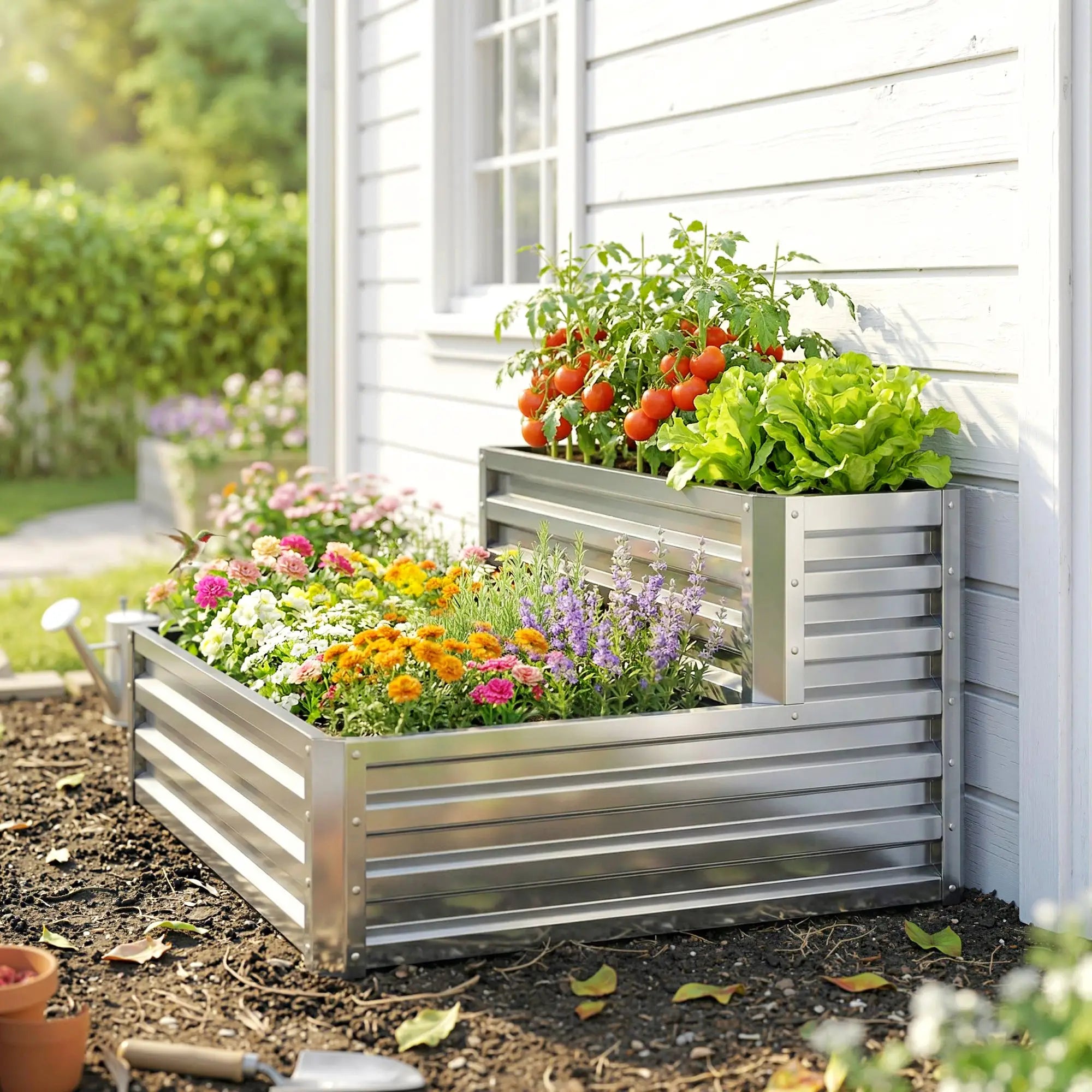2 Tier Galvanized Raised Garden Bed, Steel Planter Box, 47