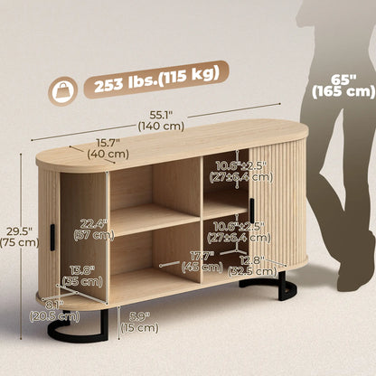 Fluted Sideboard Buffet Cabinet, 55", Natural