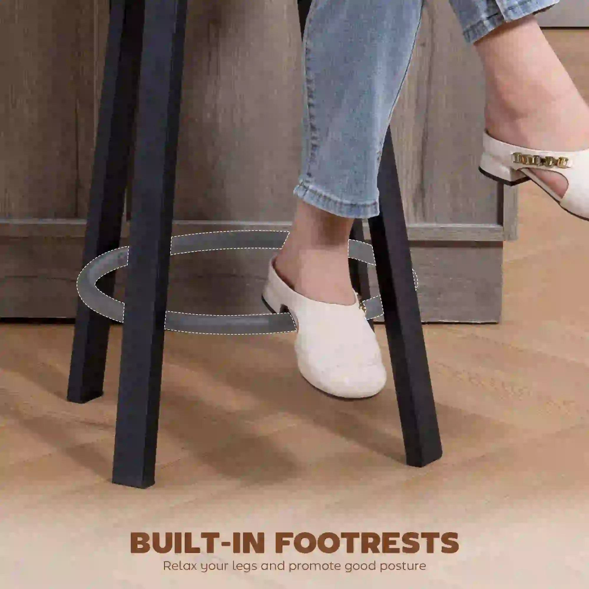 Upholstered Bar Stools Set Of 2, With Footrest And Backrest, Black Bar Stools at Gallery Canada