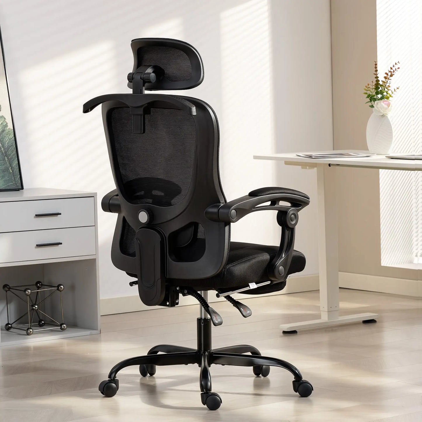 Ergonomic Mesh Office Chair, Adjustable Headrest, Lumbar Support, Black Task Chairs at Gallery Canada