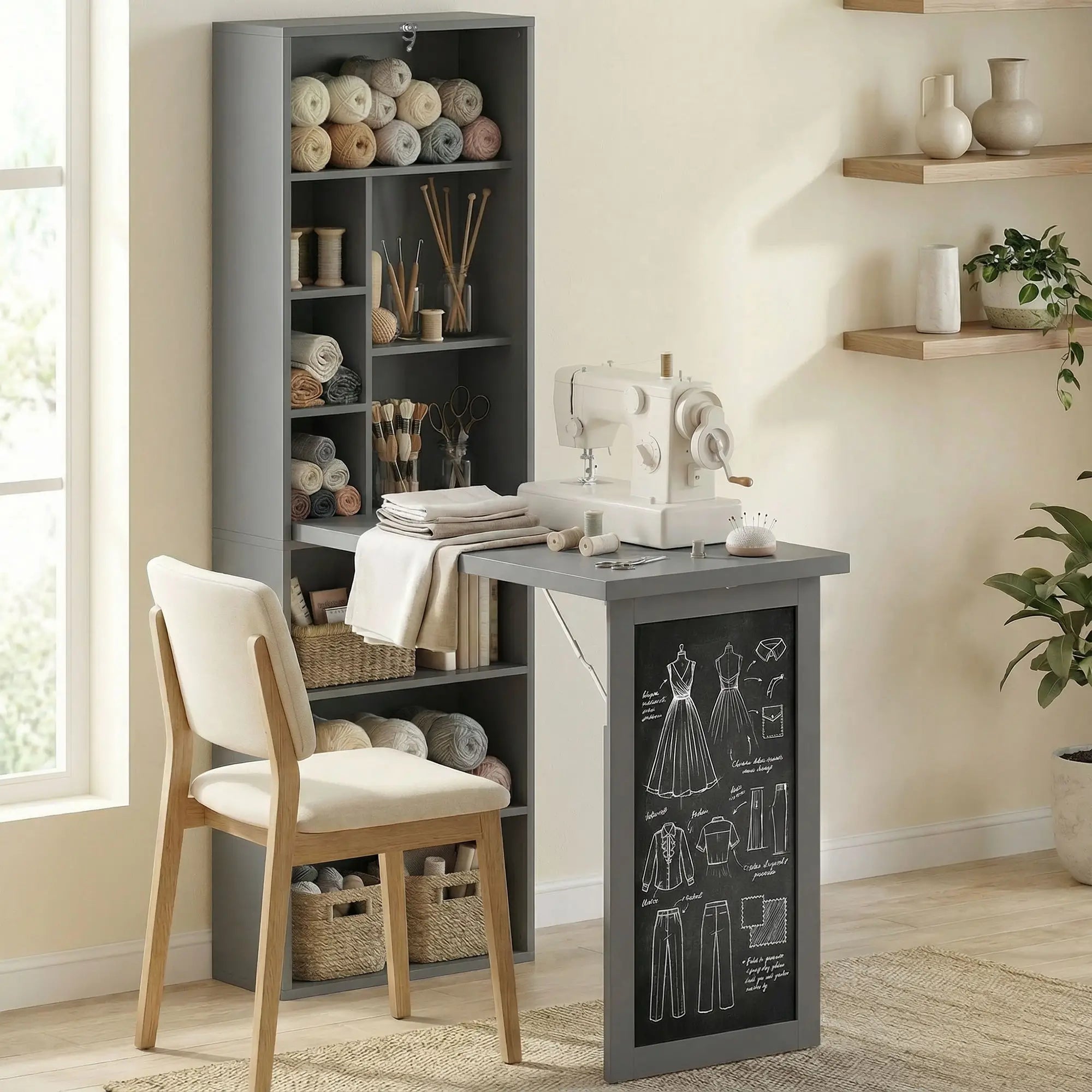 Fold-Out Convertible Office Desk, Wall Mount, Blackboard, Shelf, Charcoal Grey Computer Desks at Gallery Canada