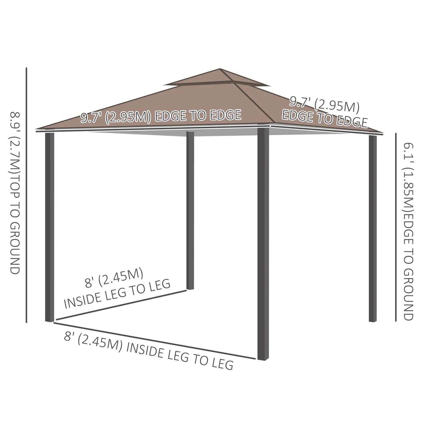 10' x 10' Garden Gazebo, Double Tier Canopy, Sunshade Tent, Anti-UV Roof, Metal Frame, Coffee Gazebos at Gallery Canada