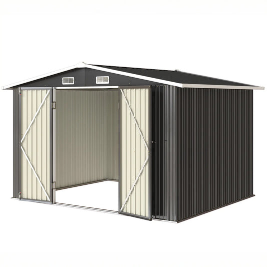 10' x 8' Metal Shed, Heavy Duty Outdoor Storage, Dark Grey Sheds Dark Grey at Gallery Canada