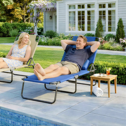 Adjustable Outdoor Lounge Chair, Folding Chaise with Face Hole, Blue