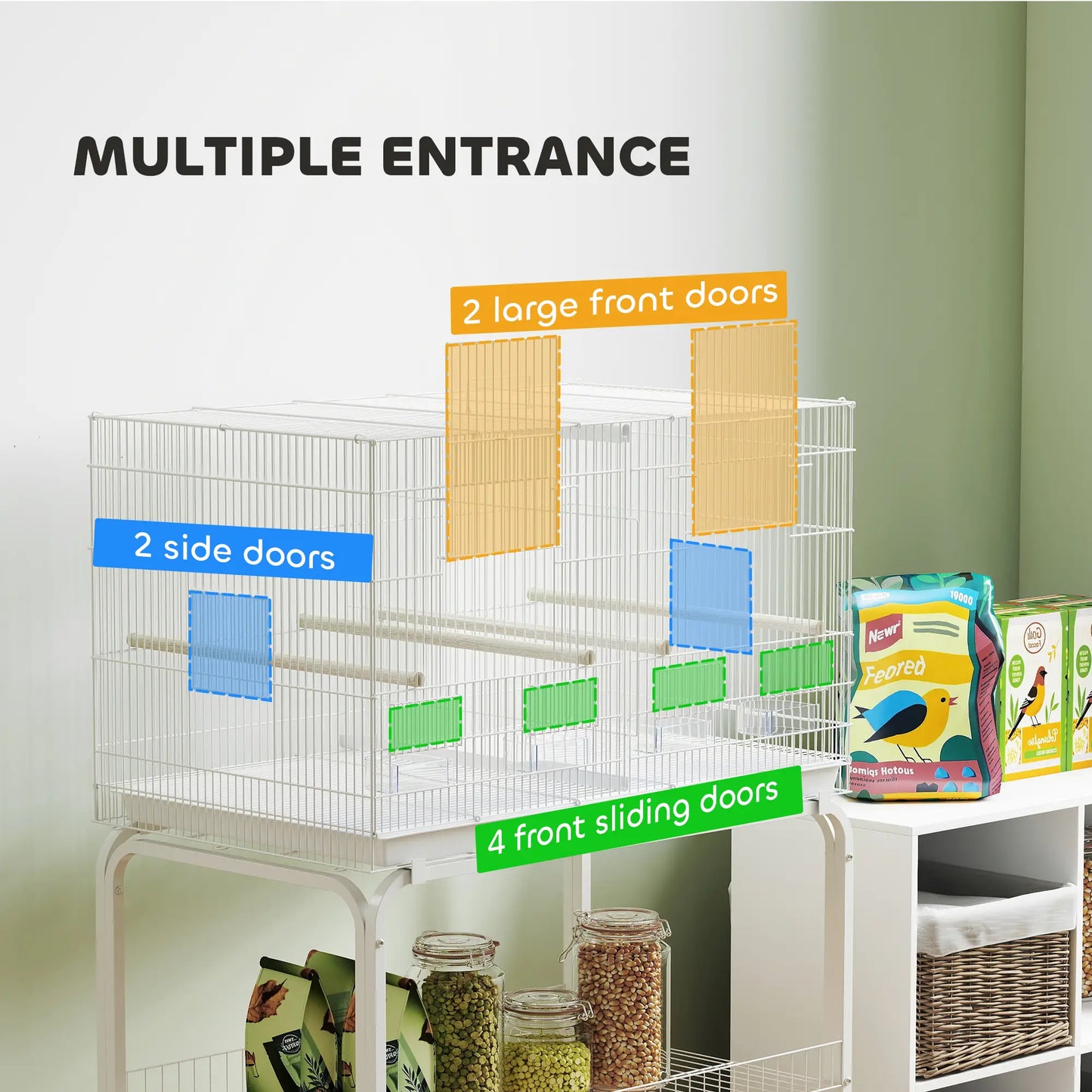 46" H Bird Cage, Large Parakeet Cage, White Bird Cages at Gallery Canada