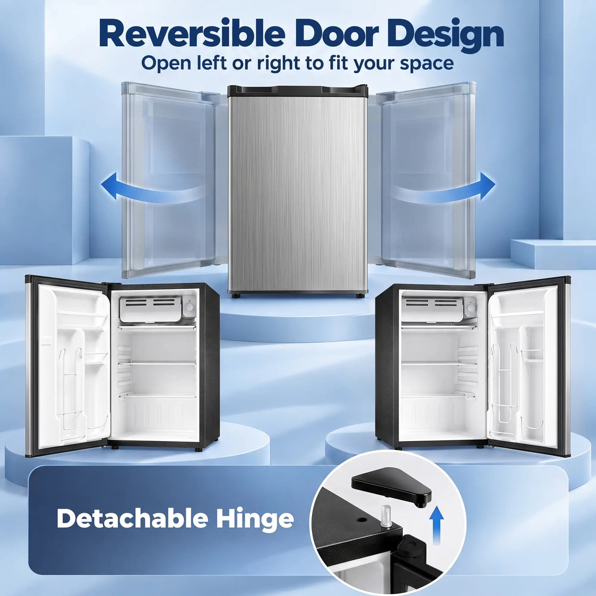 3.2 Cu Ft Mini Fridge, Single Door Compact Refrigerator, Silver
