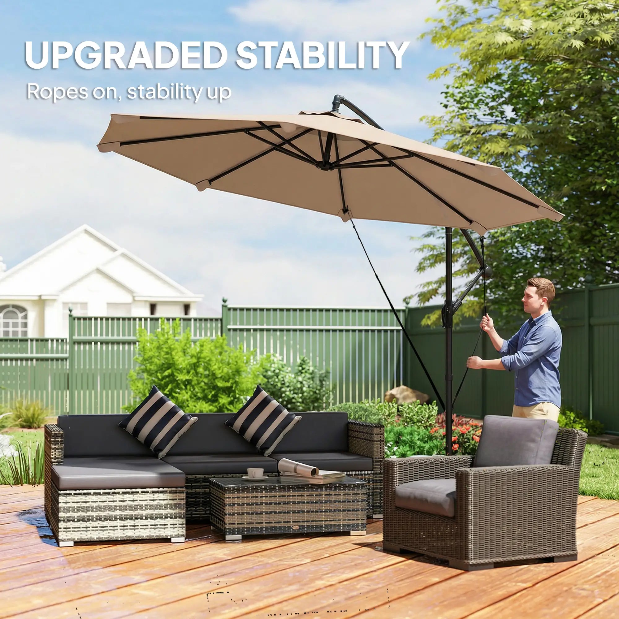 10FT Cantilever Patio Umbrella, 8 Ribs With Cover, Wind Ropes, Khaki Offset Cantilever Umbrellas at Gallery Canada