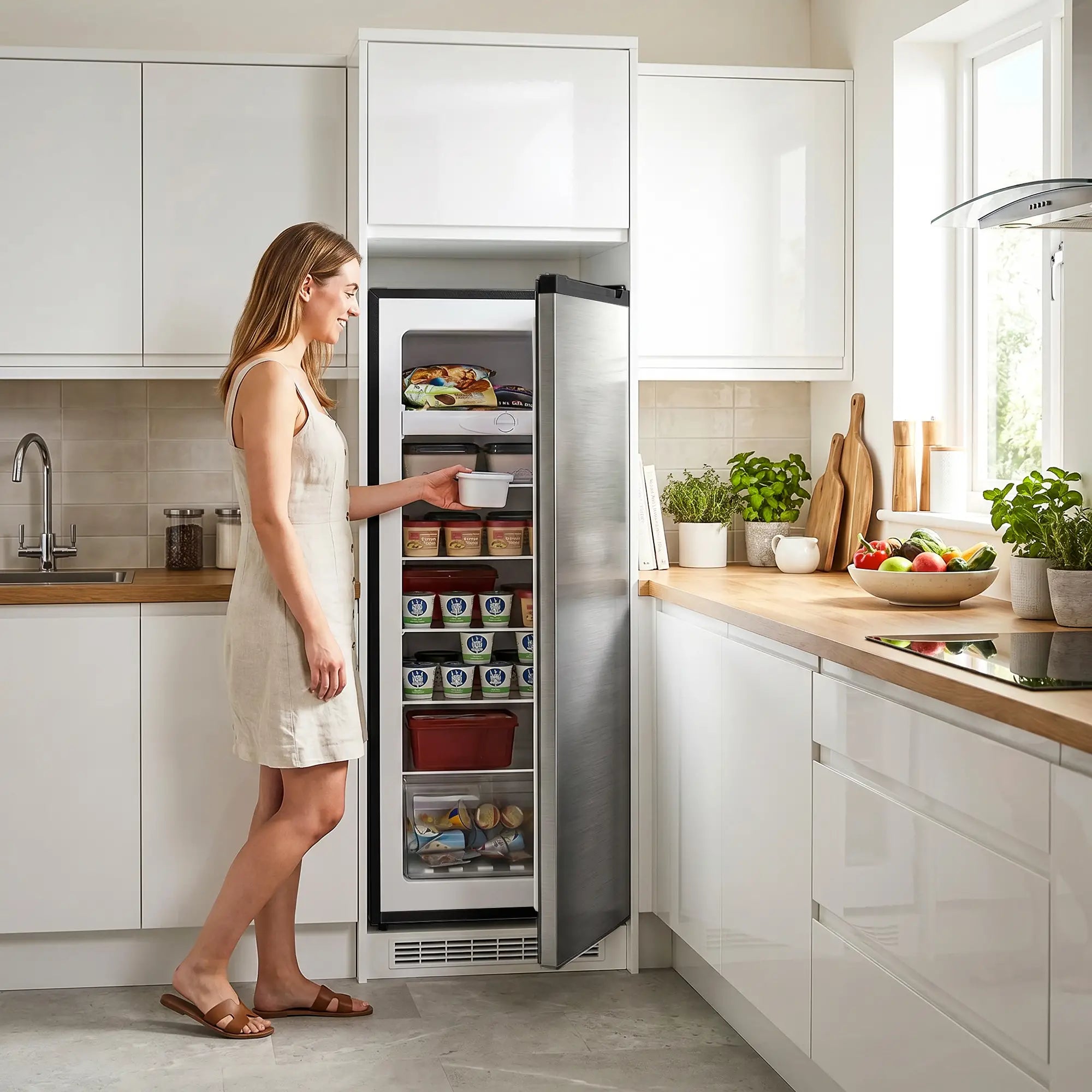 7.0 Cu.Ft Upright Freezer, 6 Adjustable Shelves, Reversible Door, Silver Small Kitchen Appliances at Gallery Canada