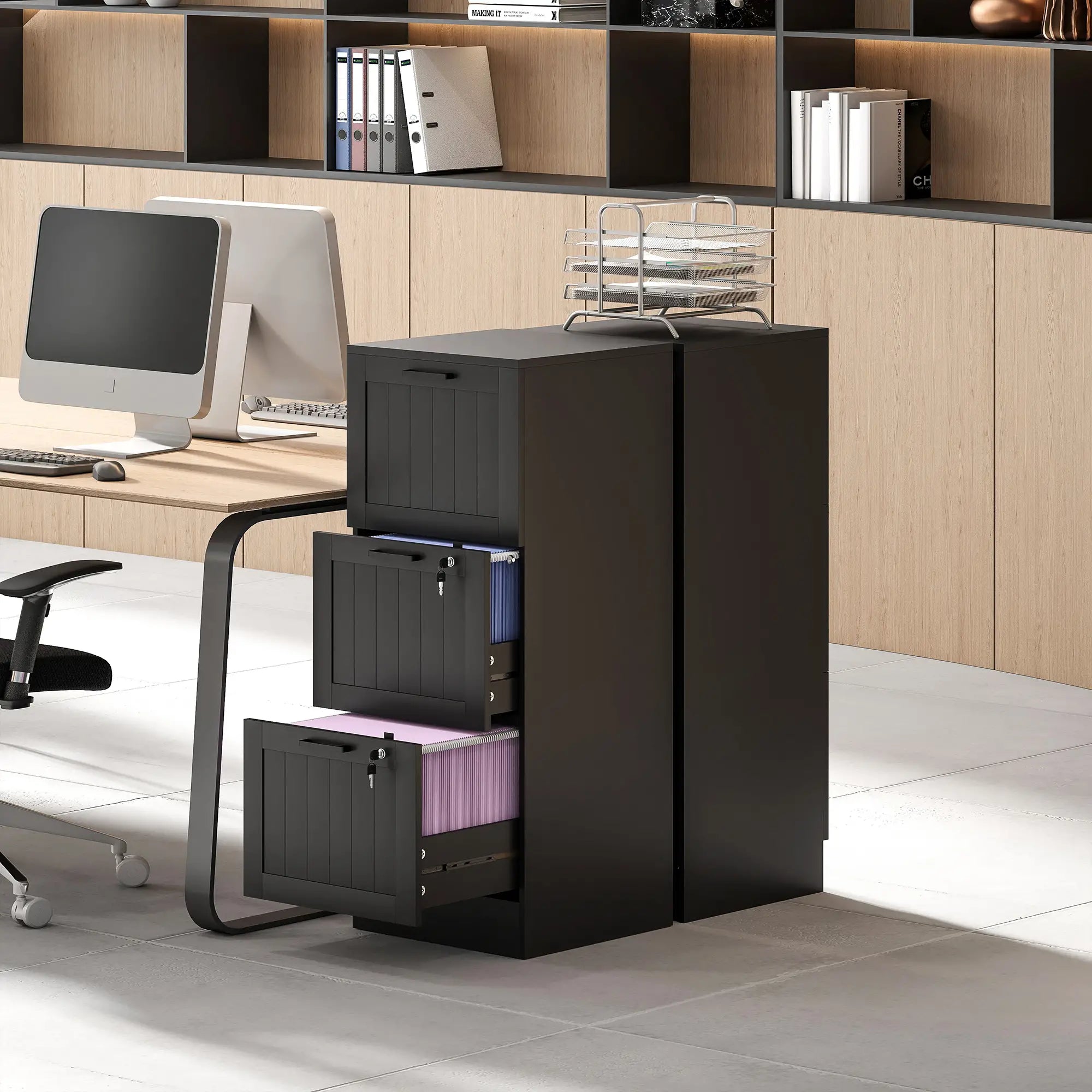 3 Drawer Filing Cabinet with Lock, Adjustable Hanging Bars, Black Office Cabinets & Cupboards at Gallery Canada