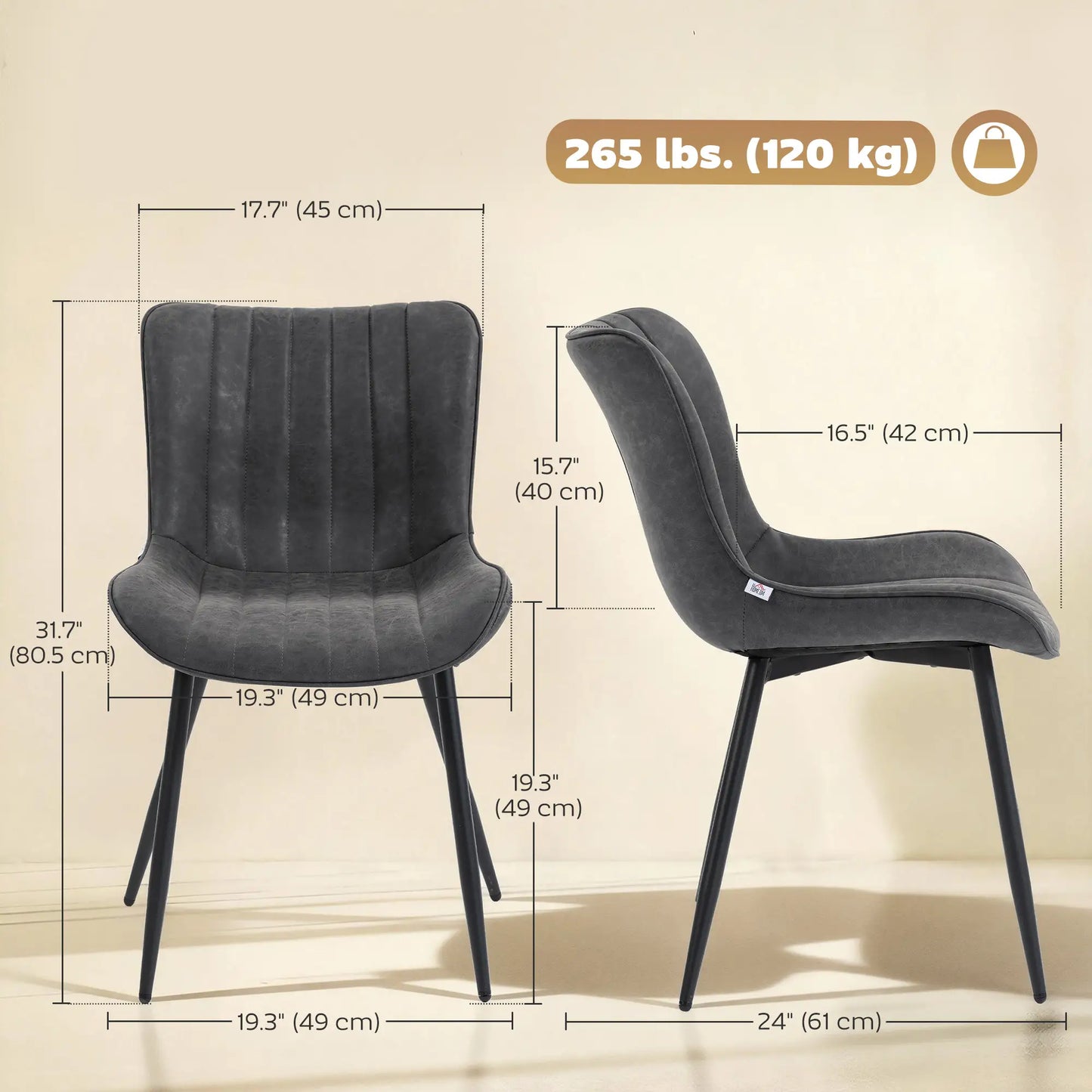 PU Leather Dining Chairs Set of 4, Steel Legs, Black Dining Chairs at Gallery Canada