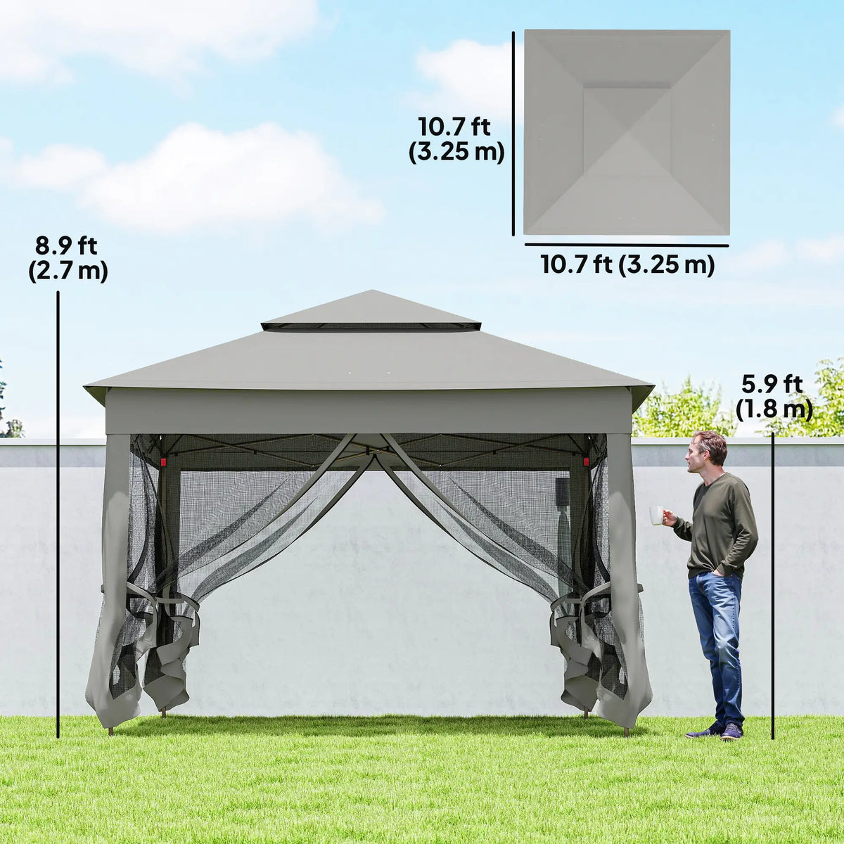 11' x 11' Pop Up Canopy Tent, Light Grey