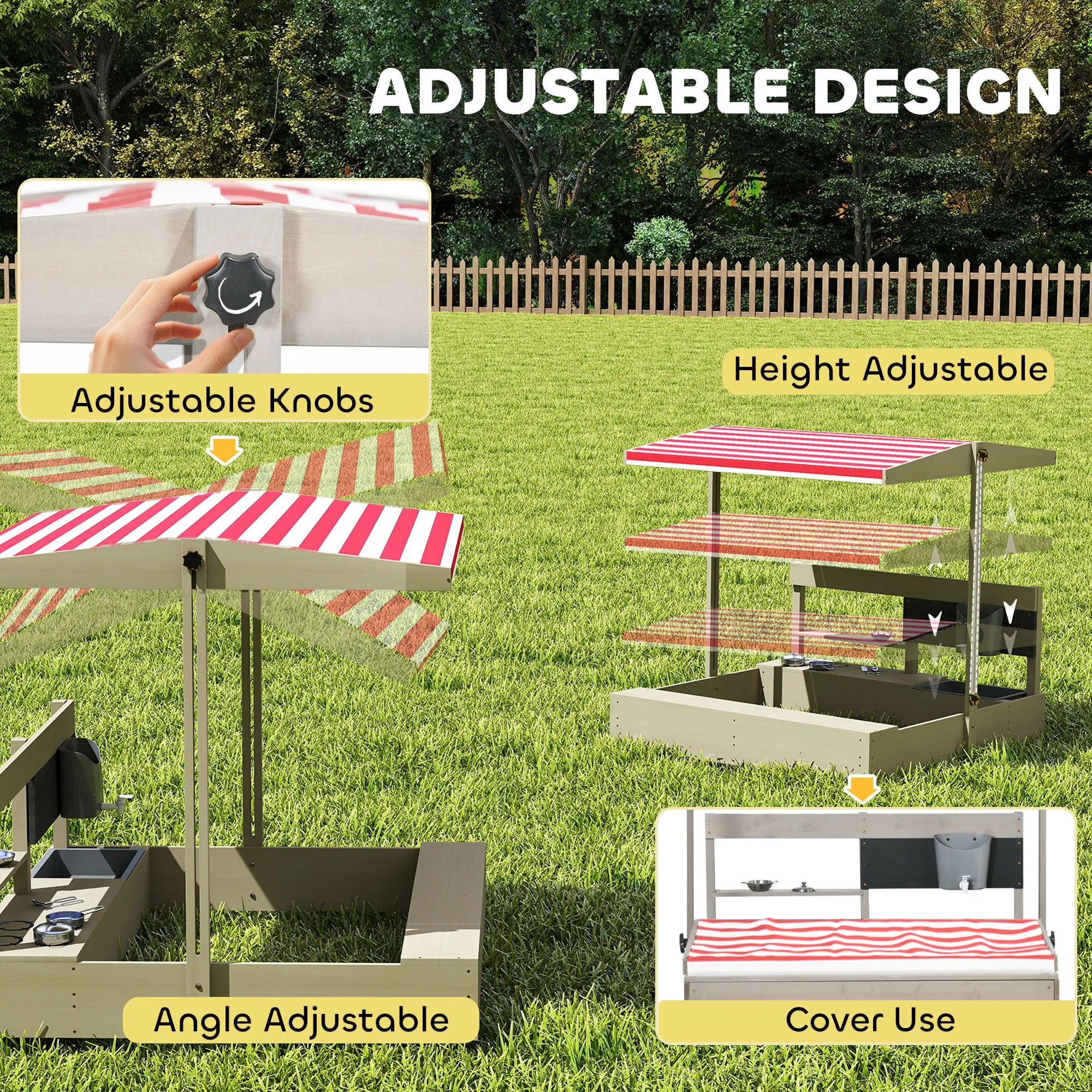 Kids Sandbox with Cover, Wooden Sand Box with Seat, Storage, 3-7 Years, Grey Sandboxes & Accessories at Gallery Canada