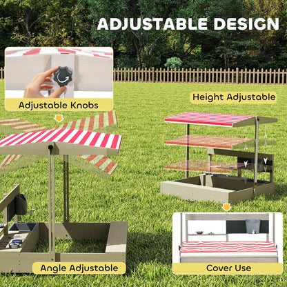 Kids Sandbox with Cover, Wooden Sand Box with Seat, Storage, 3-7 Years, Grey Sandboxes & Accessories at Gallery Canada