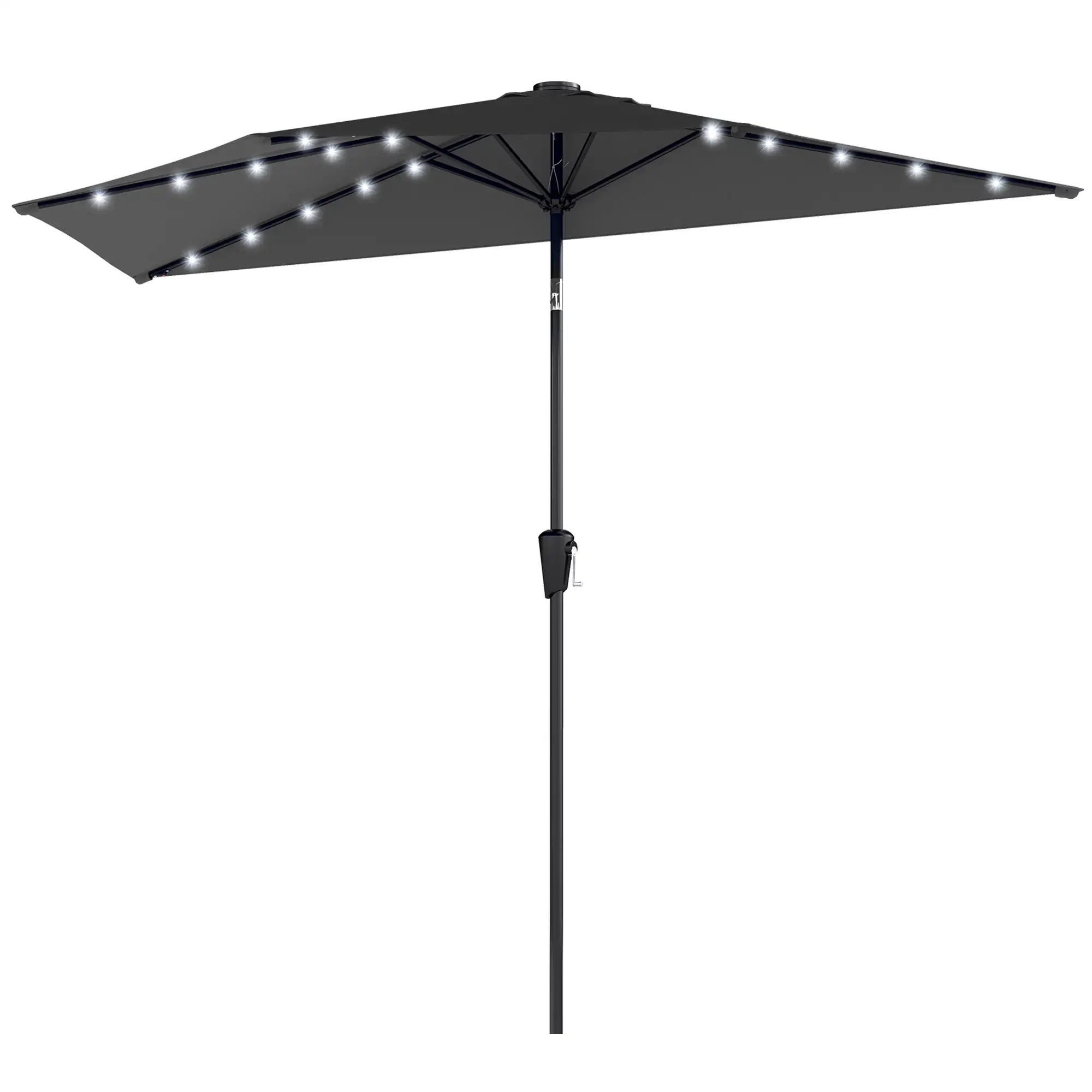 Half Outdoor Patio Umbrella, Solar LED Lights, Crank, 105.1