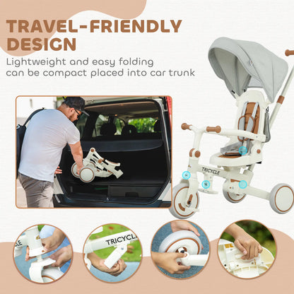 7 in 1 Toddler Tricycle, Safety Harness, Adjustable Parent Handle, Cream White Tricycles for Kids at Gallery Canada