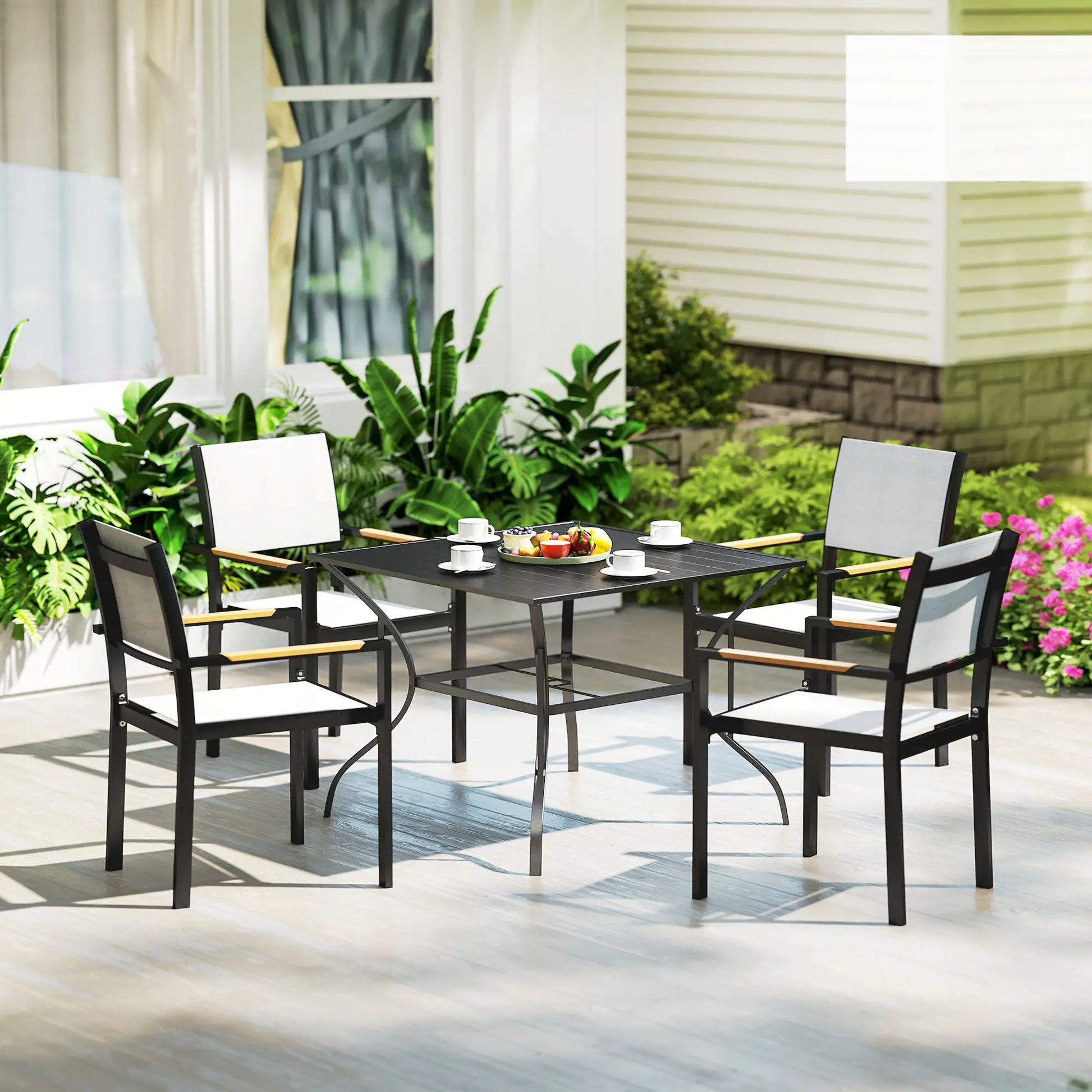 Square Outdoor Dining Table, Slatted Metal Top, 48 Inch, Dark Grey Patio Dinning Tables at Gallery Canada