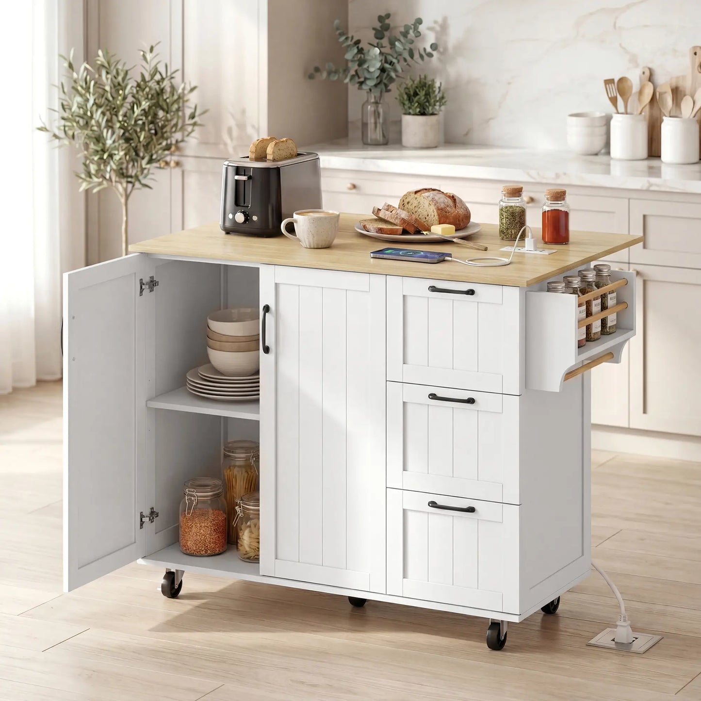 Kitchen Island With Drop Leaf, White Kitchen Islands & Kitchen Carts at Gallery Canada