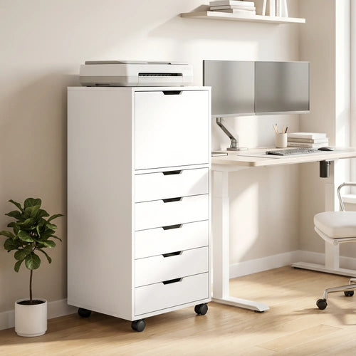 Mobile File Cabinet, 5 Drawers, White