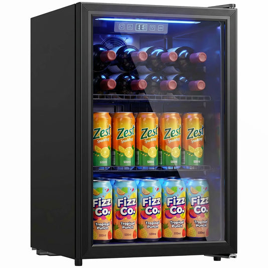 2.4 Cu.Ft Beverage Refrigerator, 70 Can Beverage Fridge Cooler with Double-Layer Glass Door Small Kitchen Appliances Black at Gallery Canada