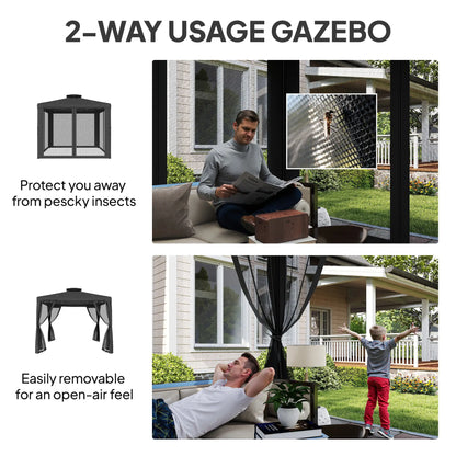 9.6' x 9.6' Gazebo, Steel Frame With Mosquito Netting, Dark Grey Gazebos at Gallery Canada