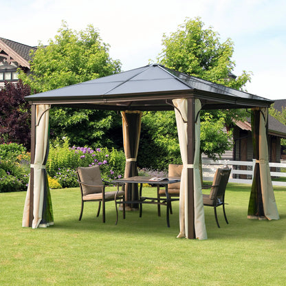 10x10 Ft Hard Top Gazebo, Heavy Duty Canopy, Sun Shade, Coffee, Beige Gazebos at Gallery Canada