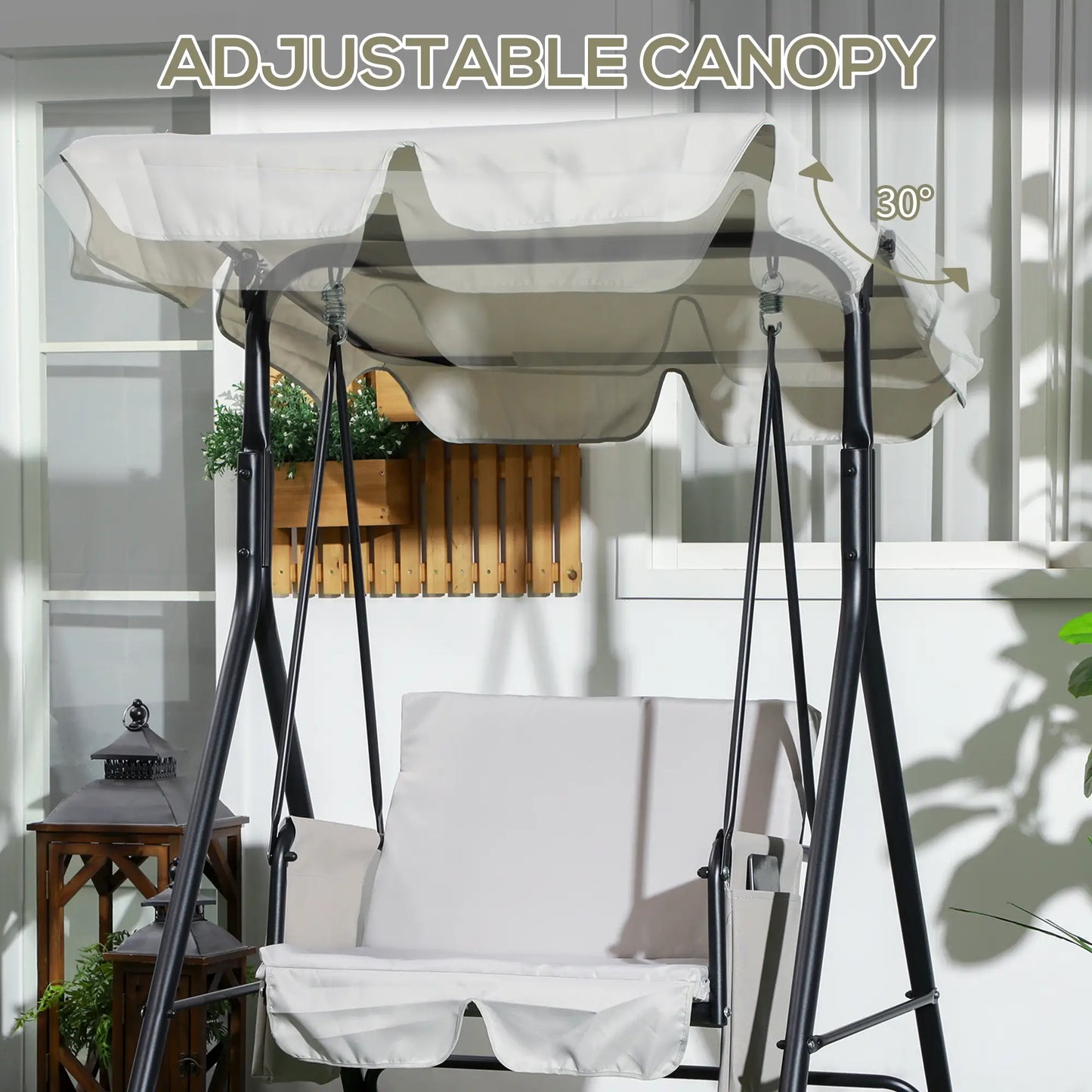 1-Seat Outdoor Porch Swing Patio Swing with Adjustable Canopy, Removable Seat and Back Cushion for Garden, Poolside Patio Swings with Stand at Gallery Canada