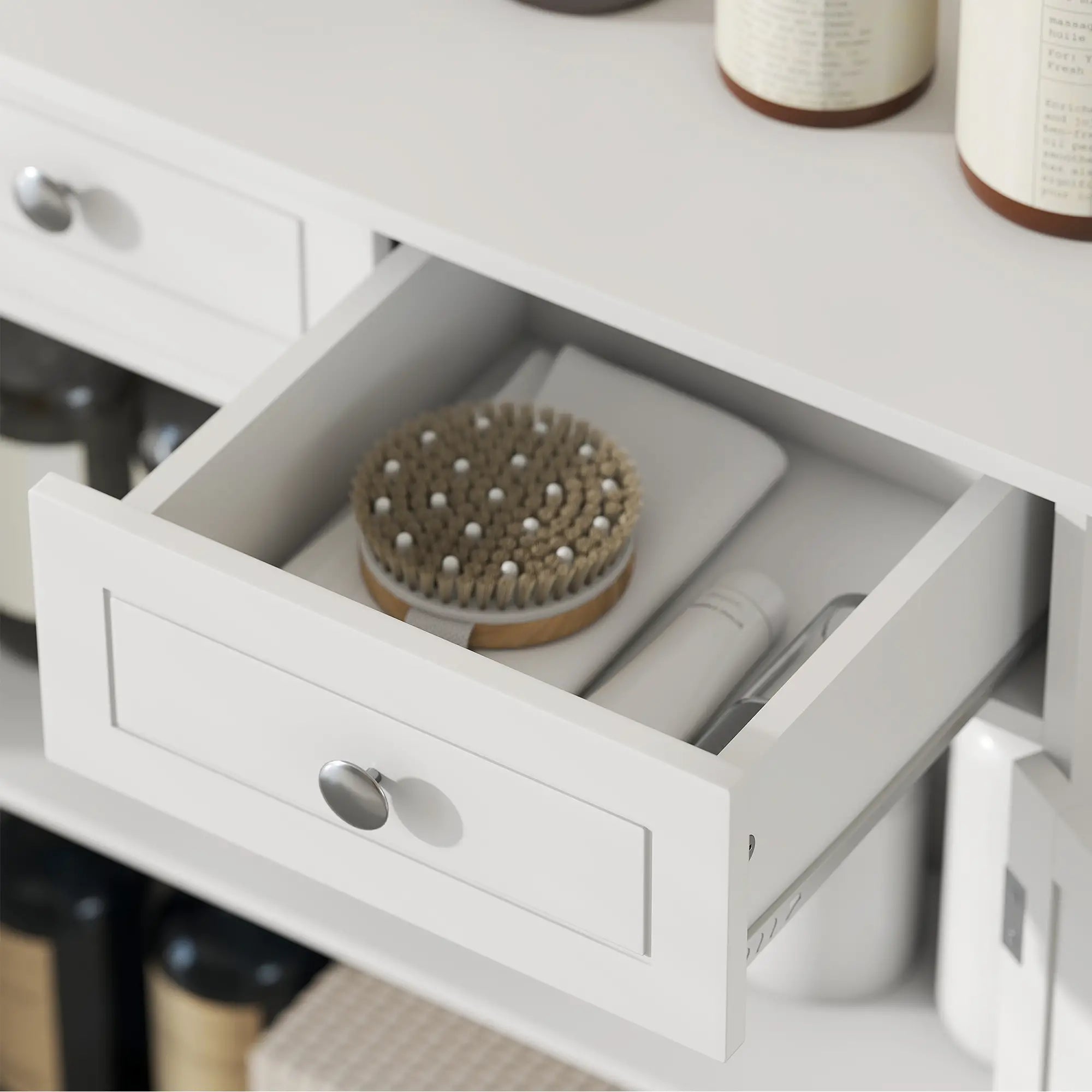 Freestanding Bathroom Cabinet, 2 Door, 2 Drawers, Adjustable Shelf, White Bathroom Cabinets at Gallery Canada