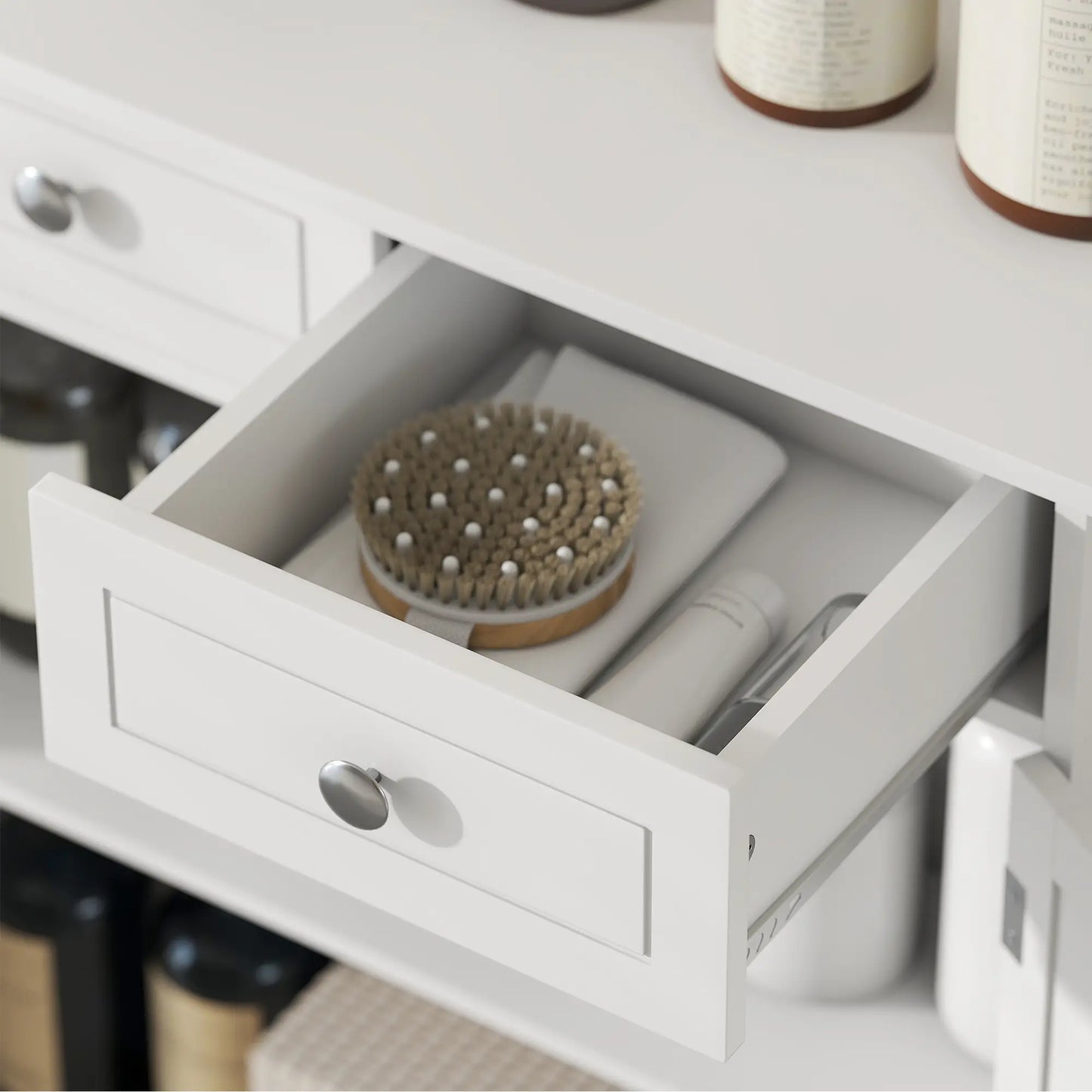 Freestanding Bathroom Cabinet, 2 Door, 2 Drawers, Adjustable Shelf, White Bathroom Cabinets at Gallery Canada